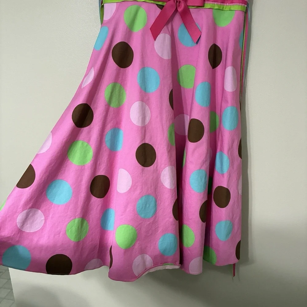 Rare Editions Girls 16 Pink Polka Dot Birthday Dress Lined Ribbon Straps & Ties